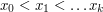 $ x_0<x_1<\ldots x_k $